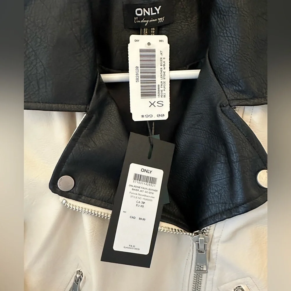 Only vegan leather biker black/white extra small - Picture 2 of 6